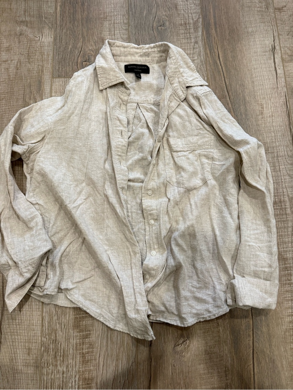 Banana Republic Linen Blend Button-Up Shirt in Light Beige
